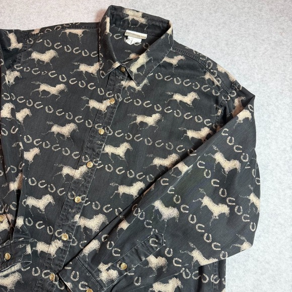 Coldwater Creek Tops - Vintage Coldwater Creek Womens L Black Horse Horseshoe Western Button Up Shirt